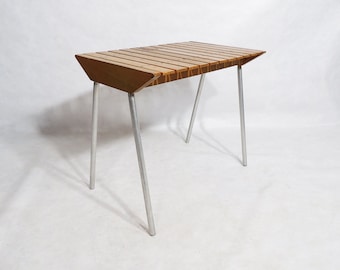 Vintage Mid-Century Modern Slotted Solid Wood Lightweight Bench