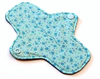 Reusable Cloth winged ULTRATHIN Pantyliner - 7 Inch with Quilter's Cotton top - Teal Spirals