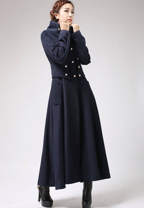 long navy down coat