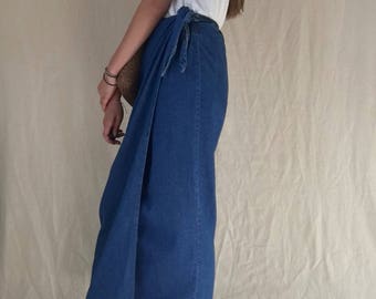 Vintage Jane Denim Wrap Maxi Skirt