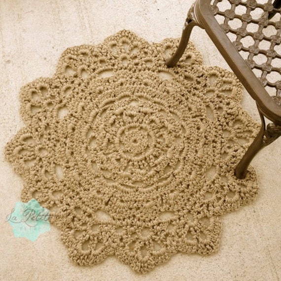 Jute Crochet Round Doily Rug 37 Flower pattern chunky