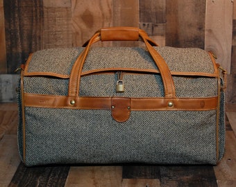 Vintage Hartmann Tweed Luggage, vintage leather bag, vintage over night bag, vintage carry bag, vintage duffel bag, nice tweed and leather