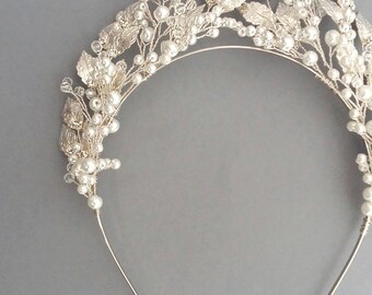 Silver Tiara, Silver Crown, Silver Wedding Tiara, Silver Bridal Tiara, Pearl Tiara,