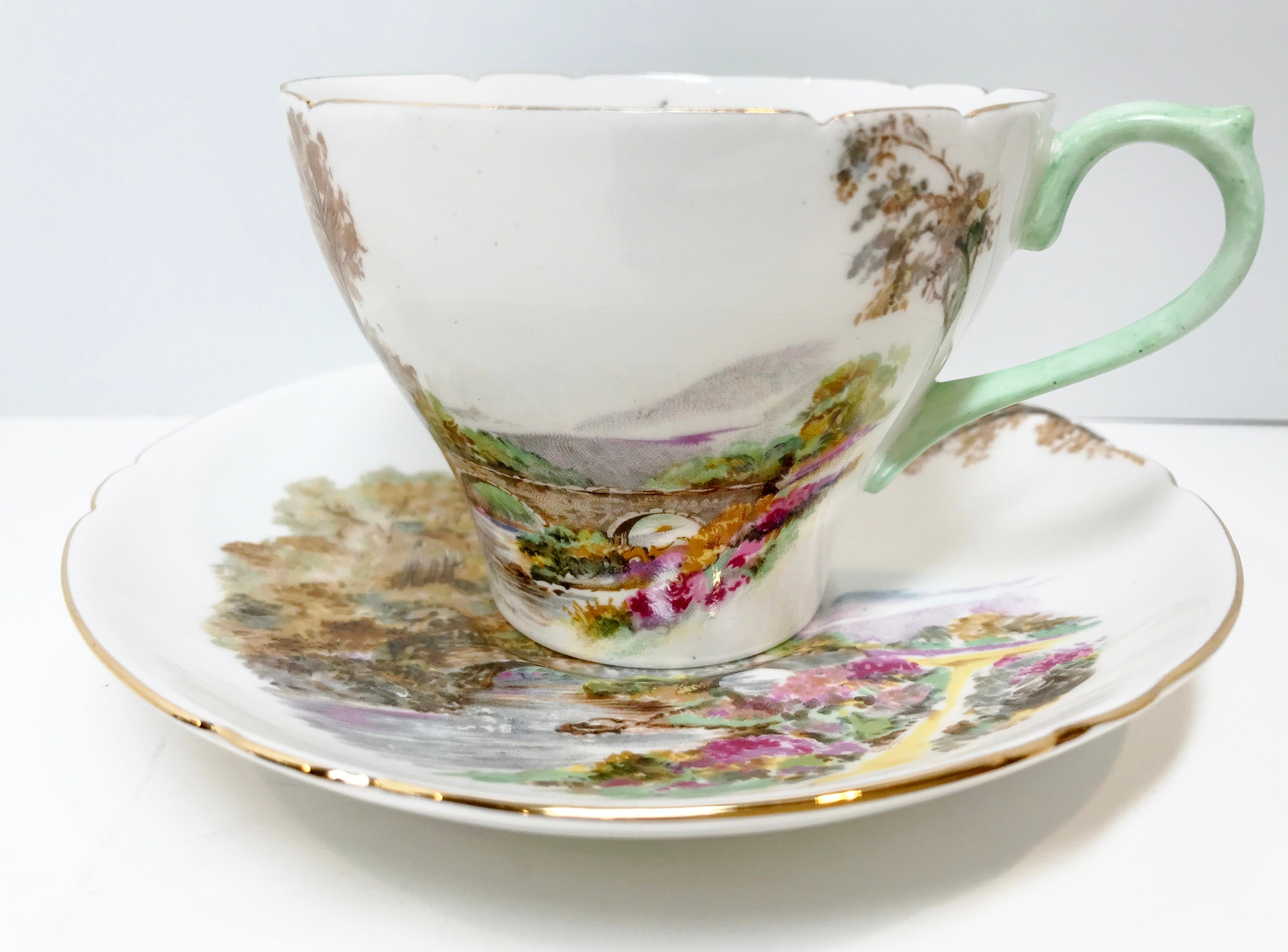 Shelley Tea Cup and Saucer, Heather Pattern, Shelley China, Shelley Tea Cups, Antique Tea Cups