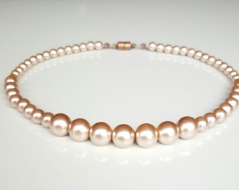 The Brooke Necklace, Misty Pink, Dusty Rose Graduating Ball Necklace, Glass Pearl Necklace, Choker Necklace, Bridesmaid Jewelry, Bridal