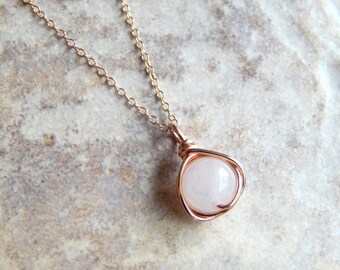 Rose Gold Necklace, Rose Quartz Necklace in Silver/Gold, Rose Gold Jewelry, Bridesmaids Gifts, Birthday Gift, Wedding Jewelry, Mother Gift