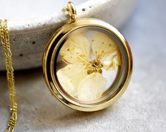 925 gold plated cherry blossom locket necklace