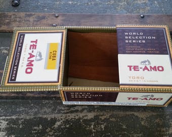 Cigar box vintage, small cardboard cigar box, Te Amo cigar box vintage