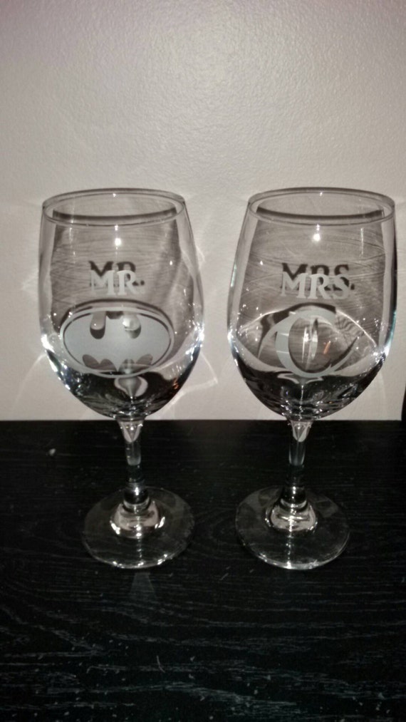 Batman & Cat Woman Wine Glasses Hand Etched Wine Glasses