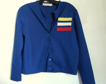 Marked Down 50%@@A Vintage 60's,Royal Blue Button Front CARDIE/TOP By Harry J.Sinski.M