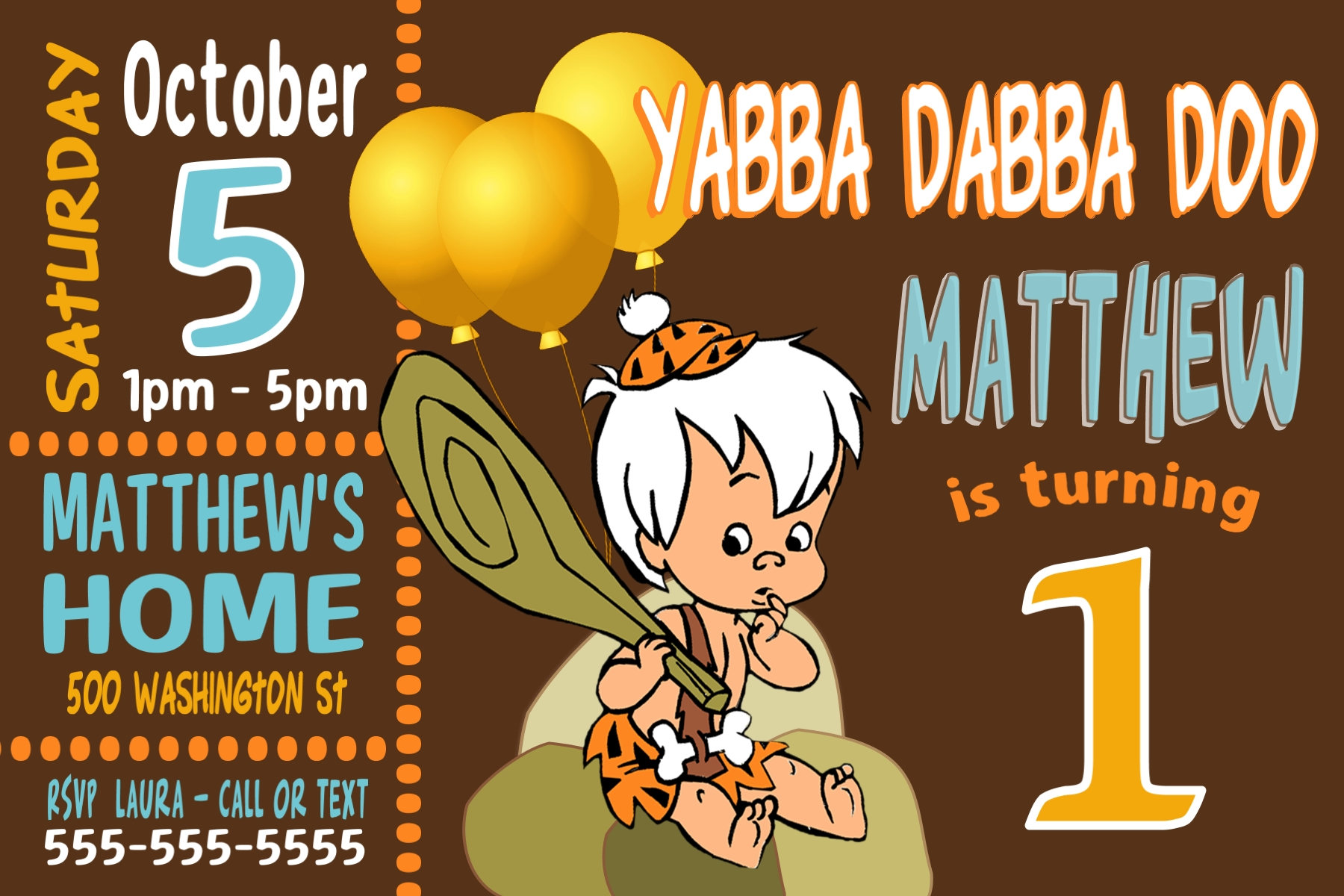 Flintstones BamBam Birthday Invitation Digital File Print at