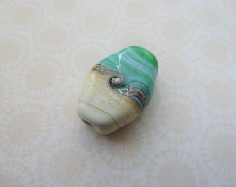 handmade lampwork green sea glass focal bead, uk