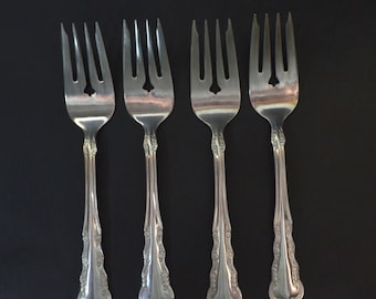 International Silver Flatware Salad Forks. Laurel Silver-Plate Small Forks. Vintage Silverware Fork Set. Garden Party Decor.