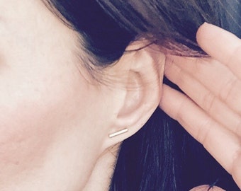 Shiny Gold Stud Bar Earrings