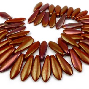 50 x Czech pressed Dagger Beads 15mm x 5mm MATT METALLIC COPPER