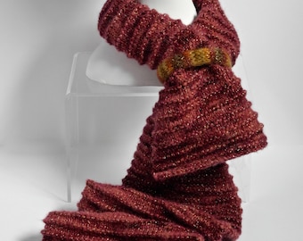 Alpaca Scarf Knit in Red with Gold Metallic
