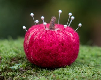 Apple Pincushion needle felted handmade wool #006