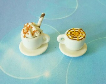 Mini caramel coffee whipped cream Tiny coffee cups set 2 mini coffee cup -ceramic cup -miniature food -dollhouse miniatures -1 12 scale