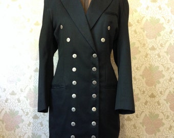 Vintage MERIVALE Double-Breasted Black Tuxedo Dress – Size 10