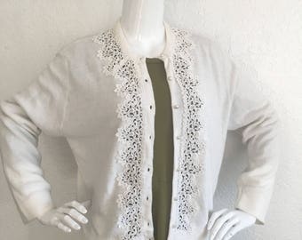 Volup White Cardigan Sweater with Lace