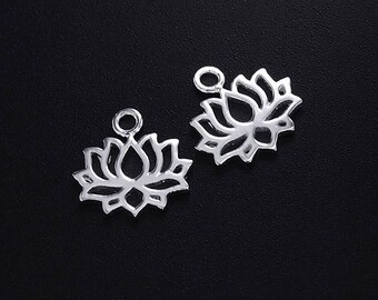 2 of 925 Sterling Silver Lotus Charms 8x11.5mm. polish finished :tm0137