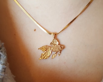 Gold Fish Necklace Pendant, Vintage 14K Gold