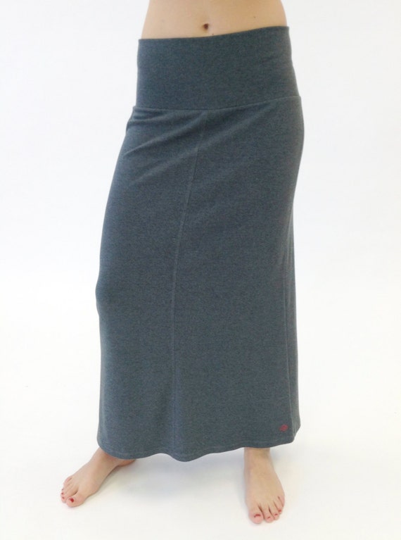 Women's Fitted Maxi Skirt Long Grey Stretch Jersey Skirt