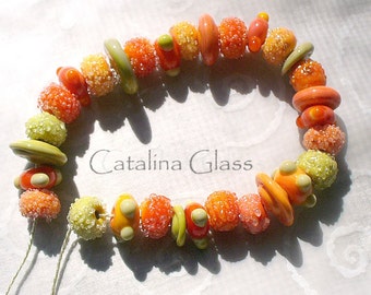 Lampwork beads/SRA Lampwork/beads/handmade glass beads/tropical/sorbet/lime/mango/papaya/frosted/icy/