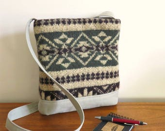 JAMES Shoulder Bag in Navajo Pattern Sweater Wool and Cotton Canvas, Eco Friendly Upcycled Purse