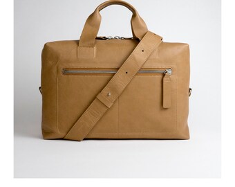 Tan mens work bag / minimal and simple full grain leather, premium quality , made for life.