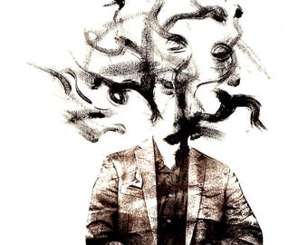 Mess-head no. 006- mixed media - Original Artwork