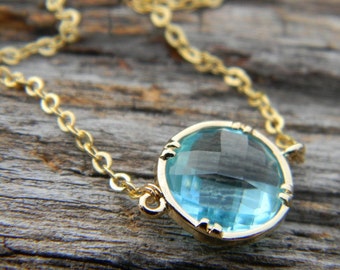 Aquamarine Necklace, Gold Necklace, Bridal Jewelry, Bridesmaid Gift, Holiday Gift, Gift For Her, Layering Necklace, Petite Necklace