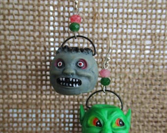 Retro Halloween Resin Monster Bucket Earrings