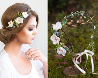 Flower Crown, Wedding Tiara, Wedding accessories, Bridal flowers, Fairy Crown,Floral garland, Festival or Bridal Hair Wreath, Hair Flowers