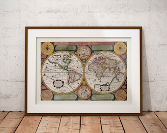 Old vintage Illustrations of maps-World Map