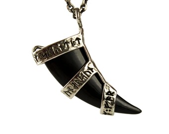 Claw Necklace Wrapped Talon Pendant Boho Jewelry Black Horn Bear Claw - FPE015