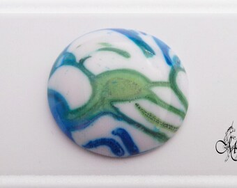 Old blue "faience" polymer clay cabochon 45mm