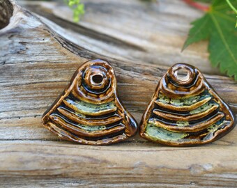 Tribal- Rustic Handmade Porcelain Bead Pair