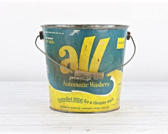 Vintage All Detergent Bucket Vintage Bucket Old Bucket Vintage All Detergent Pail Blue And Yellow All Bucket Galvanized Bucket Pail