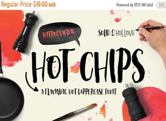 70% OFF Sale Digital Font Hot Chips - Digital Typeface - Hand drawn all caps font - Instant Download