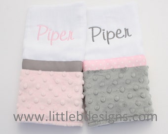 Personalized Minky Burp Cloth Set - Over 30 Minky Options - Girl