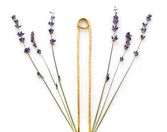 Loop Brass Hair Pin - Bun Pin - Topknot Holder - 5 and 6 Inch Circle Tip Gold Finish for Normal Thick Hair - by Mane Message on Etsy