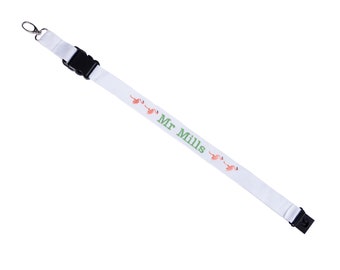 Teacher Lanyard, Teacher Gift, Flamingo Lanyard, Teacher Appreciation, Coworker, Personalized Lanyard, Embroidered Lanyard, Custom Lanyard