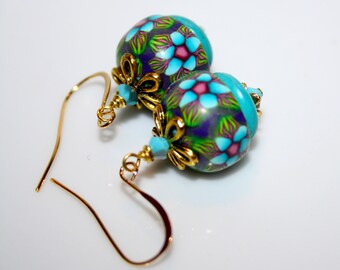 Earrings turquoise blue and purple