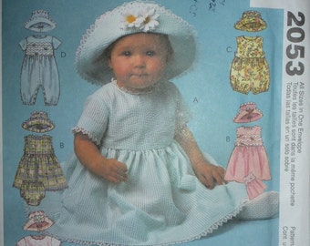 McCalls Pattern 2053 Infant's Dress, Rompers in Two Lengths wth Snap Crotch,Panties and Hat Sizes: Small-Med-Large- X-Large