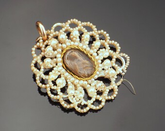 Mourning Hair Locket Pendant, Georgian Rose Gold, Seed Pearls