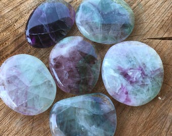 Rainbow Fluorite Palm Stone, Fluorite Happy Stone, Rainbow Flourite Crystal, Tumbled Flourite, Blue Green Purple Fluorite