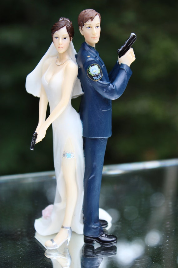 Police Officer Bride Groom Guns Wedding Cake Topper law