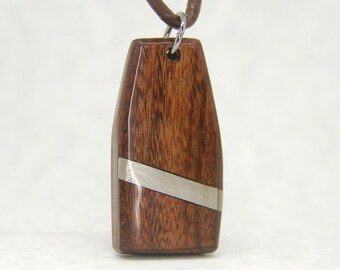 Rosewood and Stainless Steel Pendant Necklace