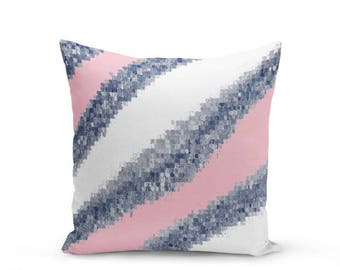 Pillow Cover, Cushion Cover, Abstract Art, Pink Navy White, Decorative Throw Pillow Cover